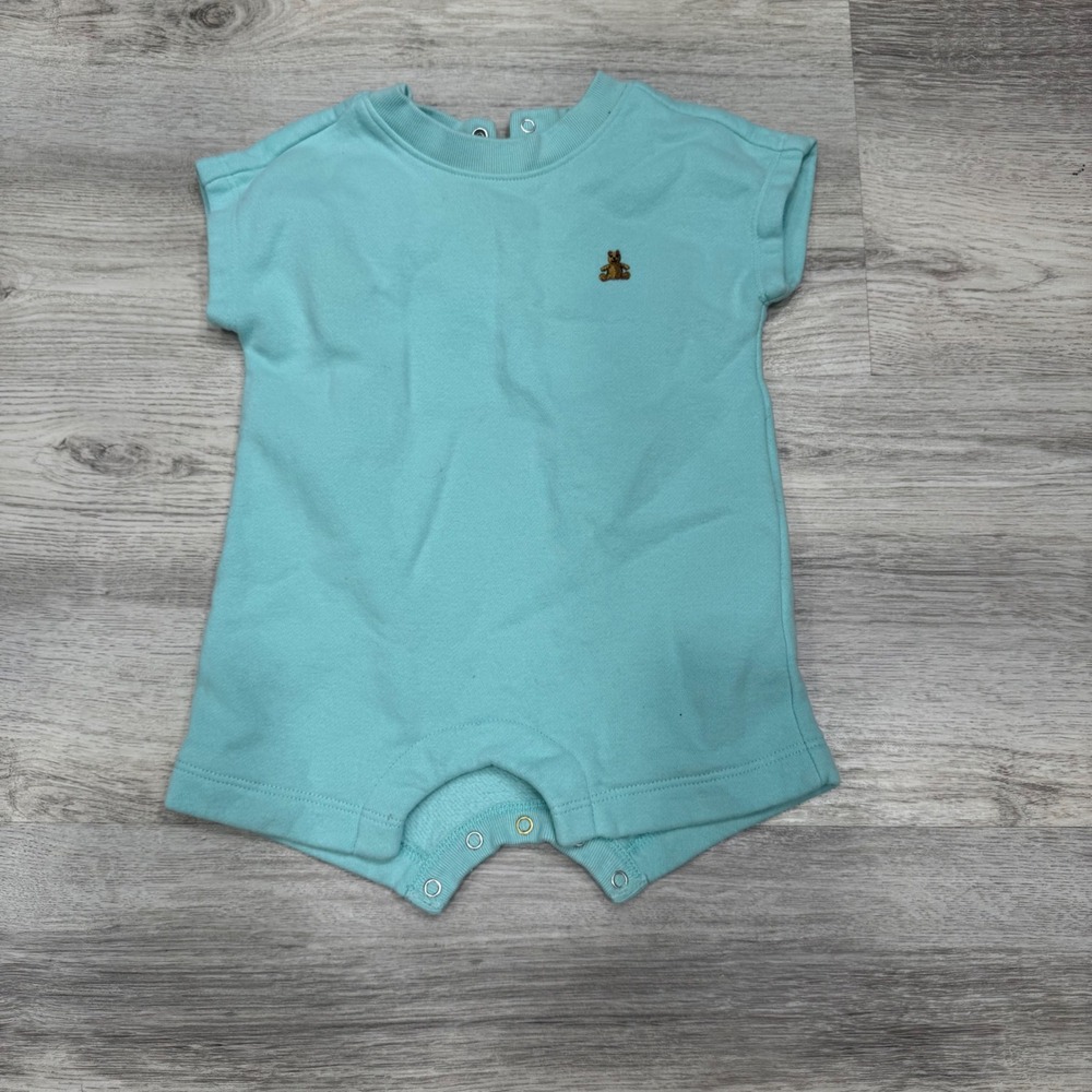 Baby GAP Aqua Blue Fleece Bear Logo Romper Short Sleeve‎ 0-3 Months BB32